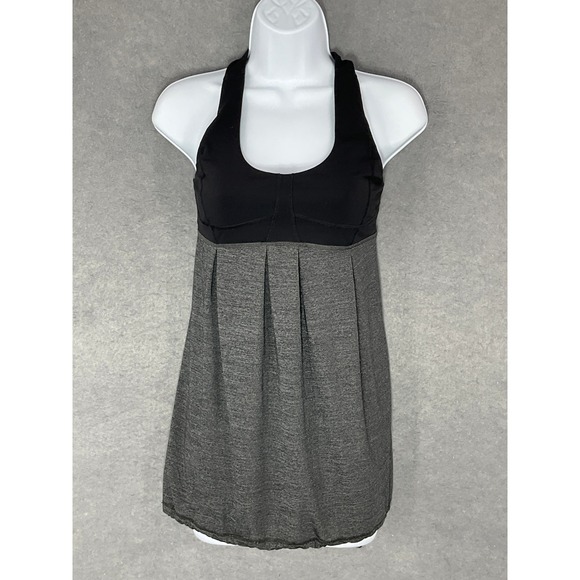 Lululemon Tank Top Halter Athletic‎ Built-In Bra Gray Black Women's Size 6 - Picture 1 of 11